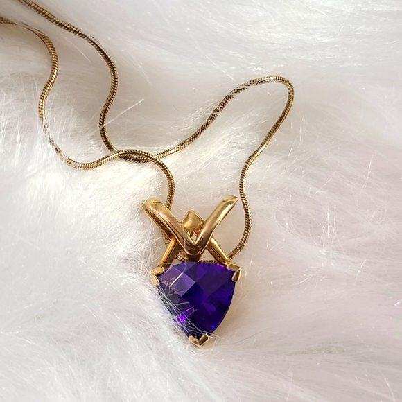 Vintage Technibond Classic Trilliant Purple Cz Slide Pendant on 18in Chain - Picture 1 of 11